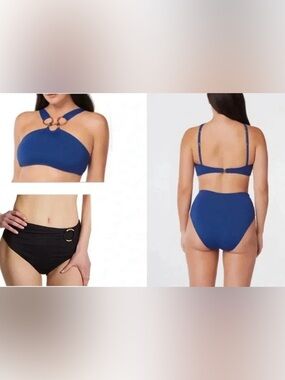 Bleu Rod Beattie Ring Me Up Over Shoulder Ring Swim Top and Bikini Bottom Sz 10